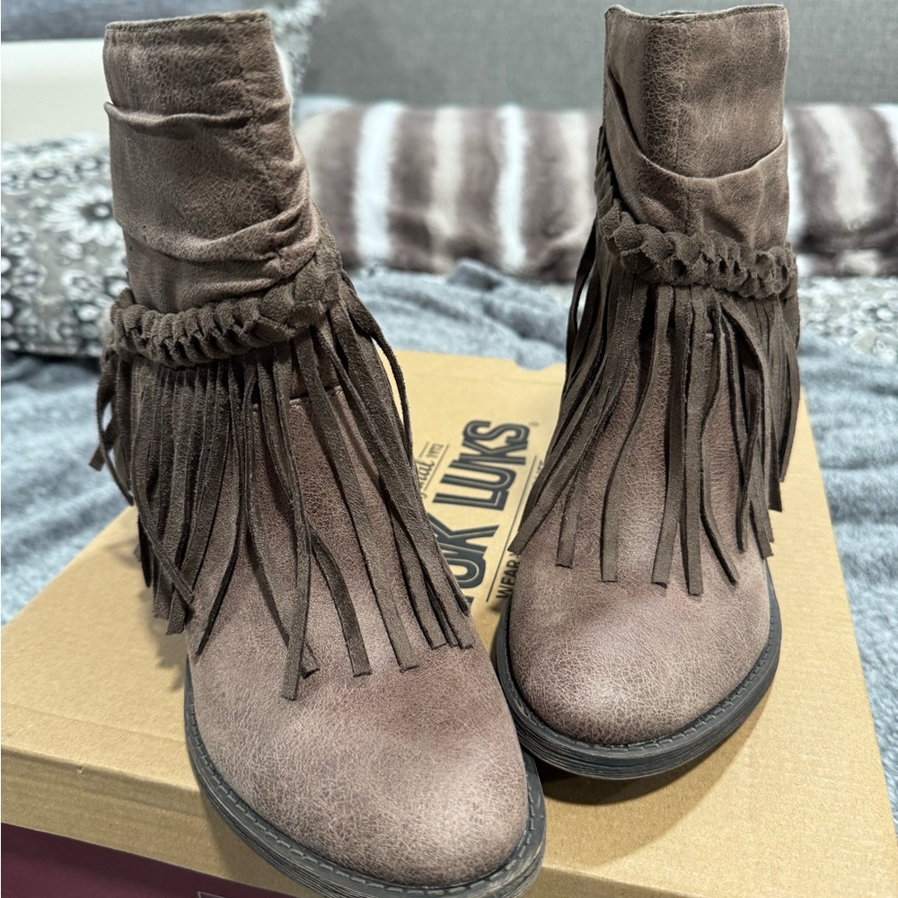 Fringe Ankle Boots - Brown